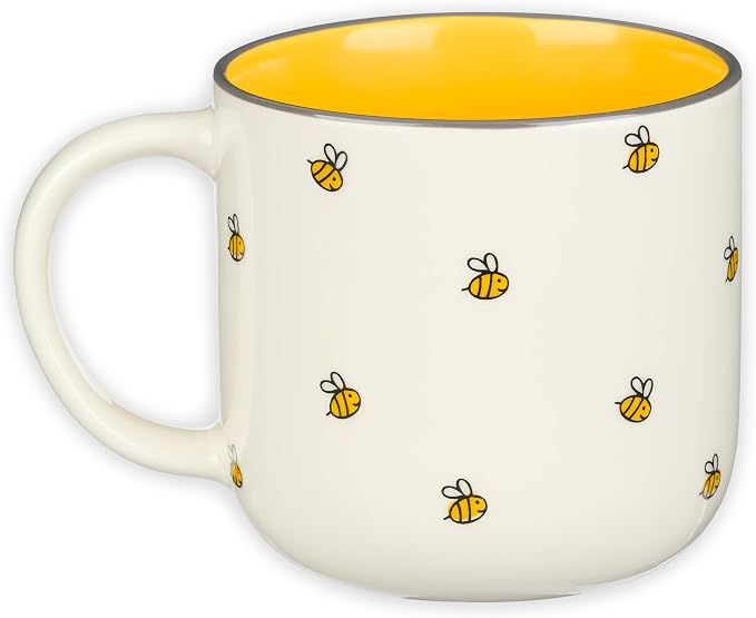 Christian Art Gifts Large Ceramic Coffee & Tea Mug for Women: Kind Words are Like Honey Inspirational Bible Verse, Cute Microwave/Dishwasher Safe Bumble Bee Cup, Yellow/White, 15 oz. (Pack of 2)