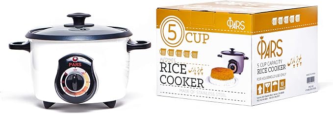 Pars Automatic Persian Rice Cooker - Tahdig Rice Maker Perfect Rice Crust, 5 Cup