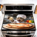 Funny Cat Pizza Stove Top Cover for Electric Stove, 28x20 In Mat | Heat-resistant non-slip mat holds hot cookware; glass cooktop protector, dish drying; kitten cheese cat lover kitchen decor