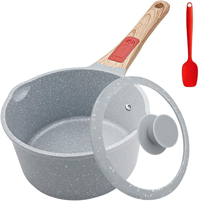 AIKENBBKK 1.5 Quart Ceramic Nonstick Saucepan with Lid, Small Sauce Pot with Pour Spouts for Multipurpose Use, milk Pan with Detachable Handle, Oven Safe, Blue