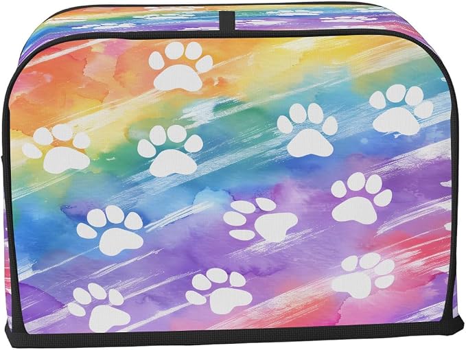 2 Slice Toaster Cover rainbow cute paw print Toaster Covers Two Slice Wide Slot Waterproof and Dustproof Covers for Wide Slot Toasters and Small Appliances Kitchen Decor Gifts