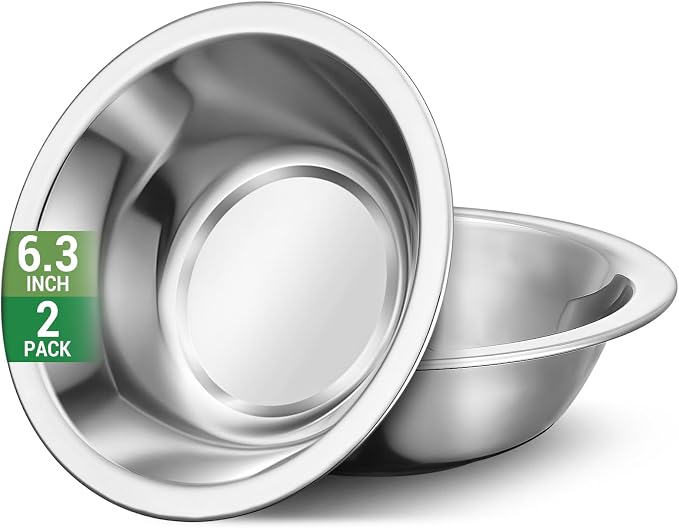 304(18/8) Stainless Steel Mixing Bowls for Kitchen, 2 Pack 6.3" 13.67 fl.oz Small Metal Mixing Bowls Set Stackable for Baking Serving Cooking Food Prep Storage Dishwasher Safe Lightweight