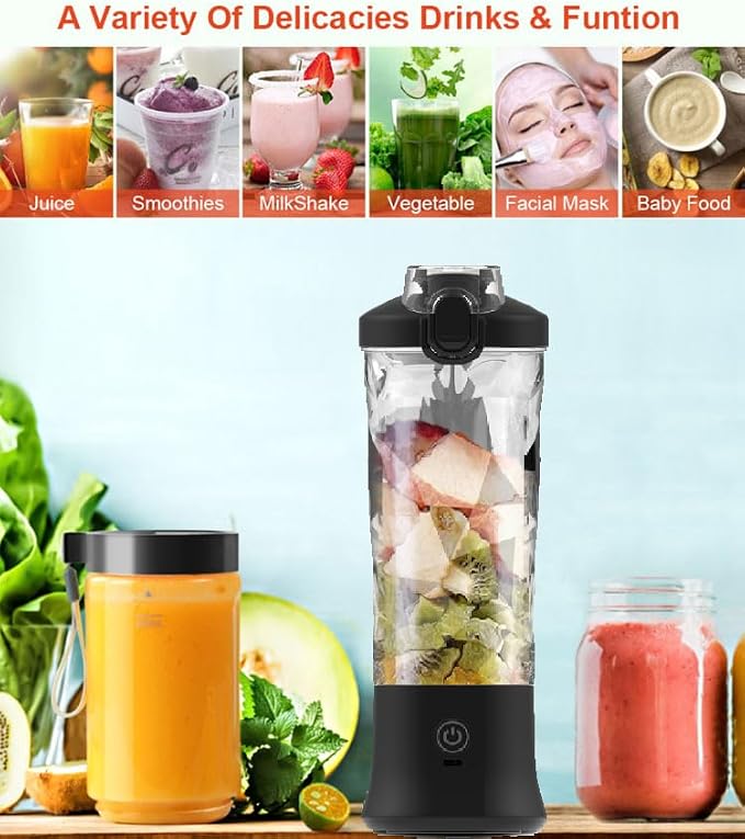 Personal Blender with 20oz Traveling Cup, Portable Blender for Shakes and Smoothies, Cordless Personal Blenders Self Cleaning, USB-C Rechargeable Licuadora Portatil for Home, Gym, Office