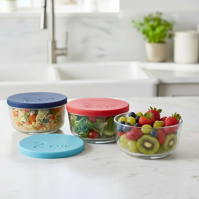 Yodecy Silicone Bowl Lids fit Pyrex Glass Bowls 7200-PC 2 Cup, Yodecy Silicone Bowl Lids fit Anchor Hocking Glass Bowls 7200-PC 2 Cup,Replacement Lids 4.76in/12.1cm(4 Pack Red)