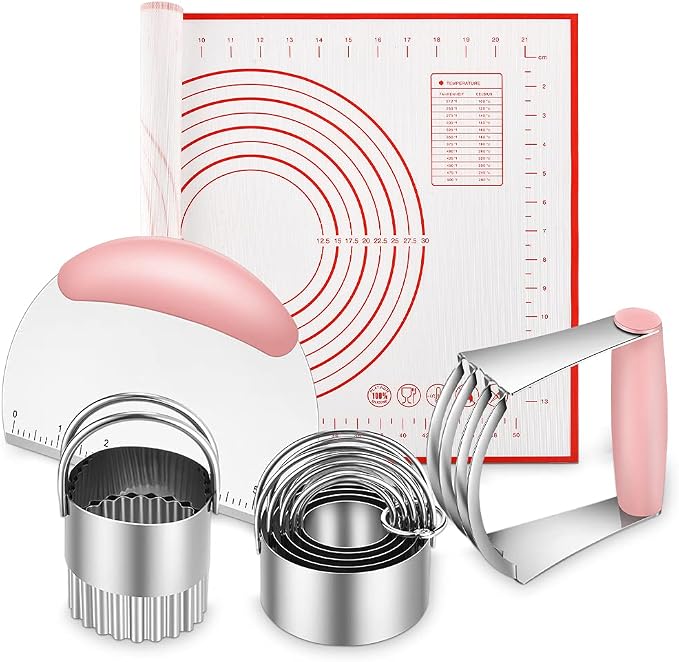Pastry Cutter, Biscuit Cutter, Dough Scraper,Pastry Blender,Baking Mats | Stainless Steel Dough Cutter Set,Biscuit Cutter Baking Pastry Mat Dough Blender Tools & Pastry Utensils (5 Pcs/Set)