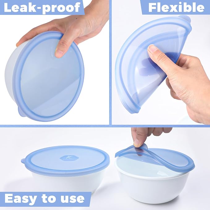 Silicone Lids for Corelle Vitrelle, 4 Pack Corelle Bowl Lids for 28oz Soup Bowls Corelle Vitrelle 428-PC, Freezer Microwave Dishwasher Safe