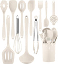Khaki Kitchen Utensils Set-12 Pieces Silicone Cooking Utensils Set | Dishwasher Safe 392°F Heat Resistant Spatula Set Kitchen Utensil Set for Nonstick Cookware,Best Kitchen Tools with Holder