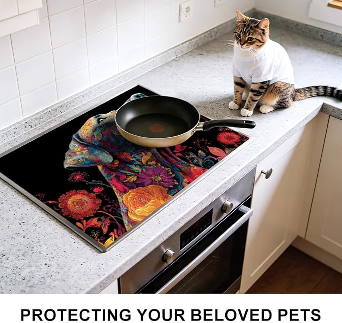 Colorful Dog Stove Top Cover 28.35x20.47 in Non Slip Mat | Heat Resistant Cooktop Protector Mat with Non-Slip Backing, Scratch Protection and Countertop Drying Mat.