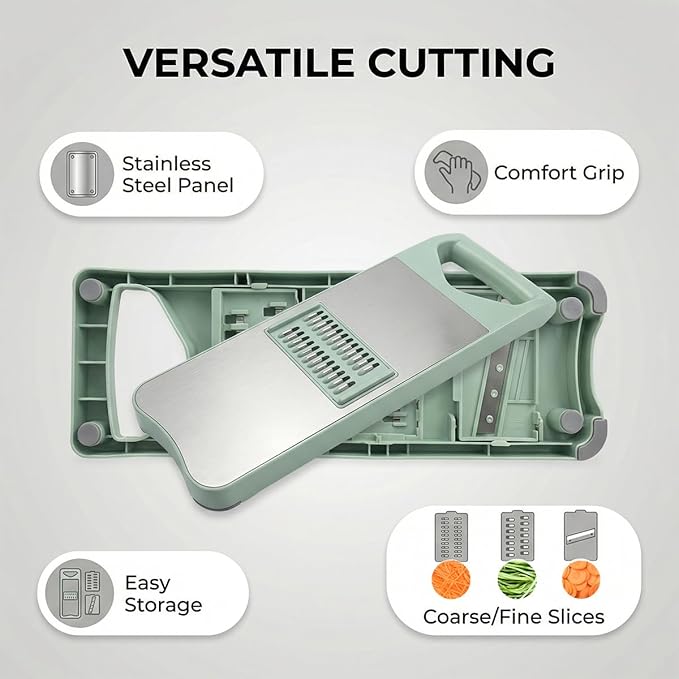 NACOLUS 3-Blade Mandoline Slicer, Stainless Steel Slicer Vegetable Cutter | stainless reinforced panels,sharp 420J2 blades,1 mm straight slicer,2/3mm carrot shredder,compact storage,easy cleanup