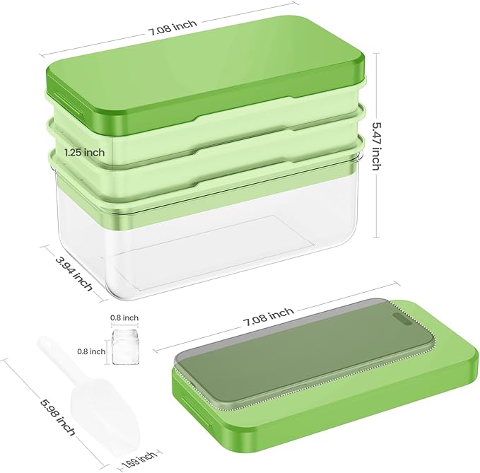 Ice Cube Tray with Lid and Bin, Easy Release 84 Cubes for Freezer | Food-grade BPA-free PP and ABS. Ice cubes for fruit, cocktails, iced coffee. Space-saving stackable with scoop