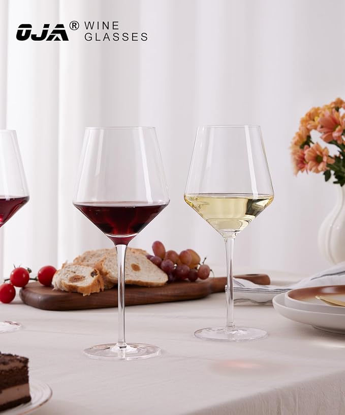 OJA Wine Glasses Set, Crystal Hand Blown Red Wine Glass Set of 4, 18 oz | Long Stem White Wine Glass, Ultra-thin , Dishwasher Safe, Gift for Daily Use, Party