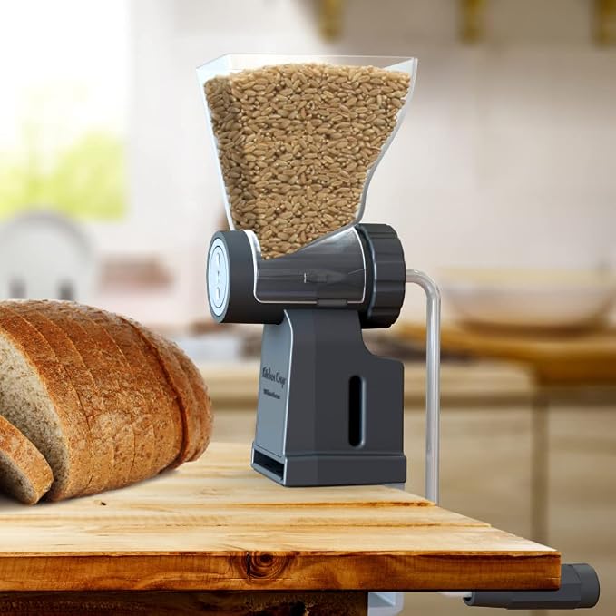 Kitchen Crop Hand Crank Grain Mill Wheat Flour Grinder, Stainless Steel Metal Burrs (The Grain Mill)