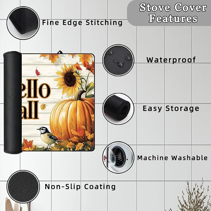 Fall Pumpkin Electric Stove Top Cover Protector,Autumn Sunflower Stove Top Covers for Gas Burners,Cooktop Mat for Ceramic Glass Cooktop Protector, Electric Stove Cover,Glass Top Stove Cover