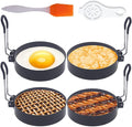 Upgrade 4'' Large Egg Rings Set, 4 Packs Stainless Steel Round Egg Maker Mold, Anti-scalding Grill, 1X Oil Brush & 1X Egg Separator White