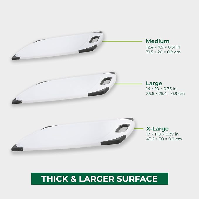 Plastic Cutting Boards for Kitchen, Cutting Board Set of 3, Juice Grooves with Easy Grip Handle, BPA-Free, Non-Porous, Dishwasher Safe, White