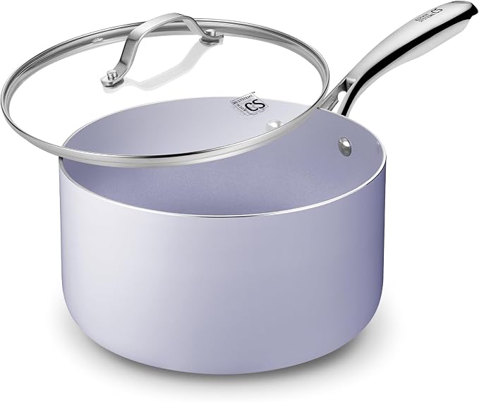 KOCH SYSTEME CS 4 QT Saucepan with Lid, 4 Quart Nonstick Ceramic Sauce pan with Stainless Steel Handle, Non-Toxic Cooking Pot, Induction Pot, Oven Safe, Compatible for All Stove Top, Gradient Purple