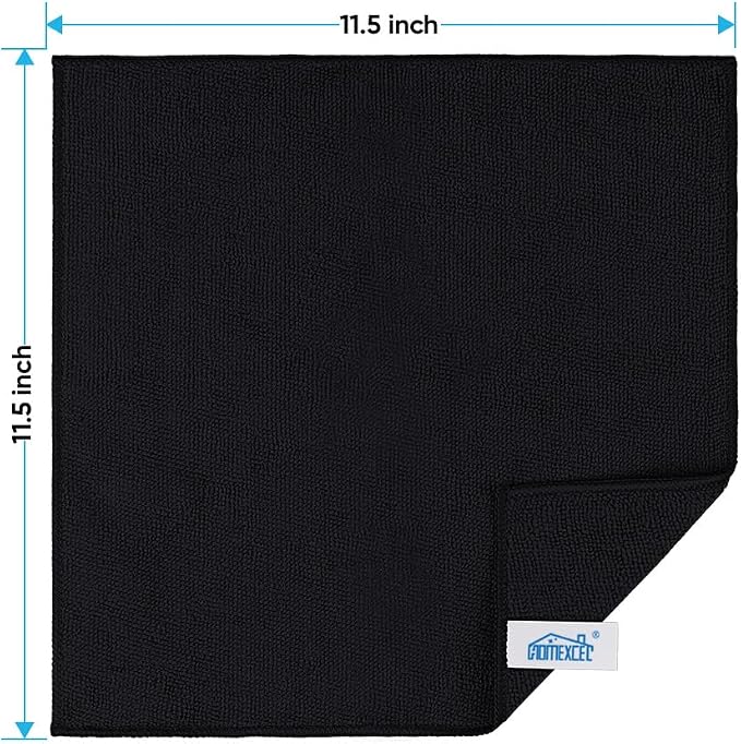 HOMEXCEL 24PK Microfiber Cleaning Cloth, Cleaning Rag for Home, 11.5x11.5in | Reusable, Lint Free, Scratch-Free and Highly Absorbent Towels for Kitchen, Window and Glass, Cars, Black