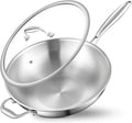 DELARLO Woks & Stir-Fry Pans, 13 in Stainless Steel Pan with Lid, With Side Ear, Large Cooking Surface, Tri-Ply Stainless Steel Wok Pan, 3 Layer Stainless Steel Saute Pan, Works on Induction, 600℉