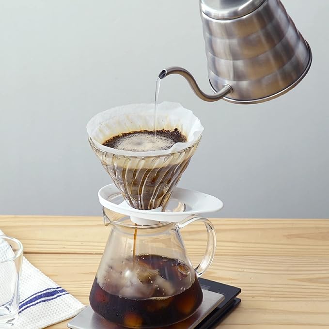 HARIO VDGR-02-W V60 Heat-resistant Glass Transmission Dripper 02 for 1 to 4 Cups, White, Made in Japan