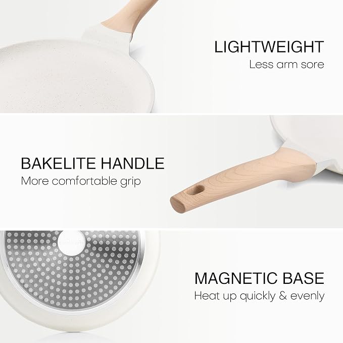 Kordisen Crepe Pan Nonstick, 12 Inch Healthy Coating Comales para Tortillas Dosa Pan with Spreader, Induction Compatible, PFOA Free (White)