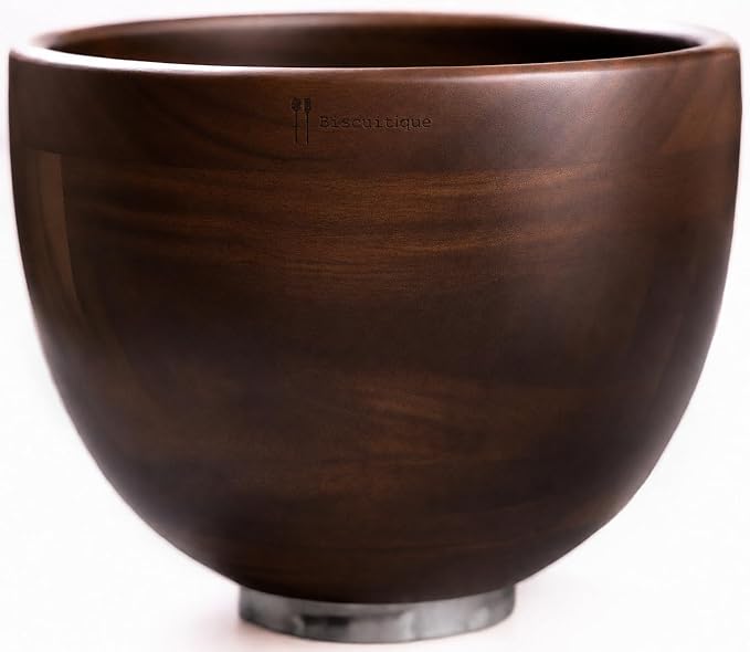 Biscuitique Premium Solid American Walnut Wood Mixing Bowl Compatible with Kitchen Aid Tilt-Head Models 4.5 Quart and 5QT Stand Mixer Wooden Bowls