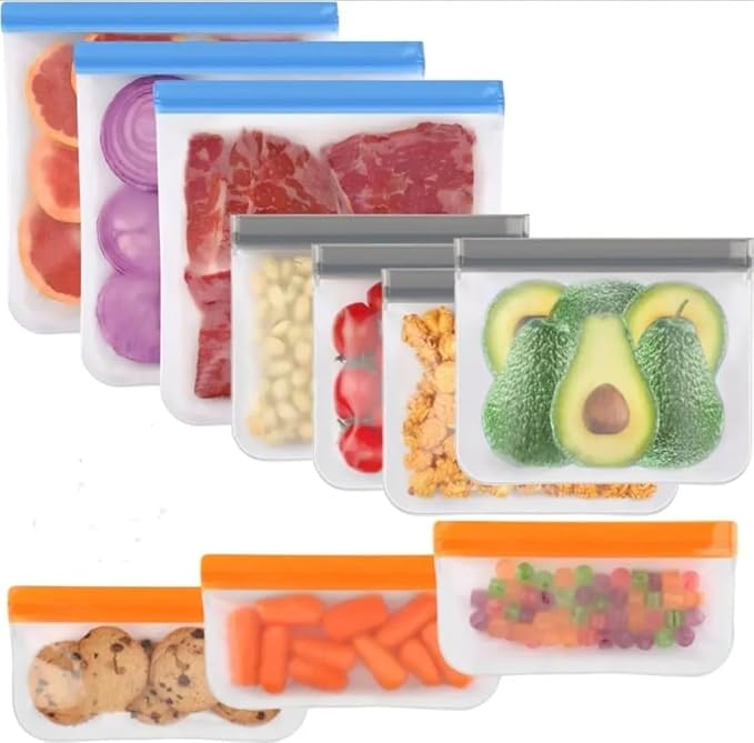 8 Pack Reusable Freezer Bags Dishwasher Safe, BPA FREE Reusable Food Storage Bags, Extra Thick Leakproof Silicon Bags for Marinate Meat, Cereal, Sandwich, Snack, Travel Item