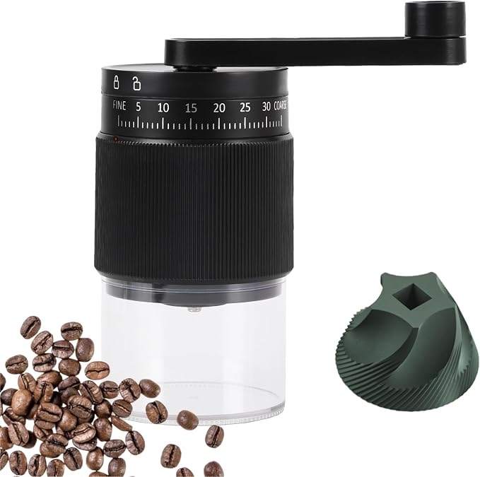 Manual Coffee Grinder with Ceramic Conical Burr, Adjustable Coarseness, 30g Capacity Hand Coffee Grinder for Espresso, French Press, Pour Over, Detachable Handle, Travel & Camping