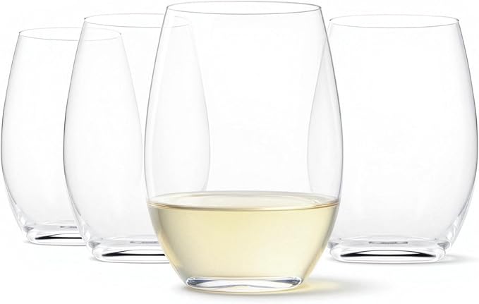 Amazon Basics Stemless White Wine Glasses, 14 oz., Dishwasher-Safe, 4-Piece Set