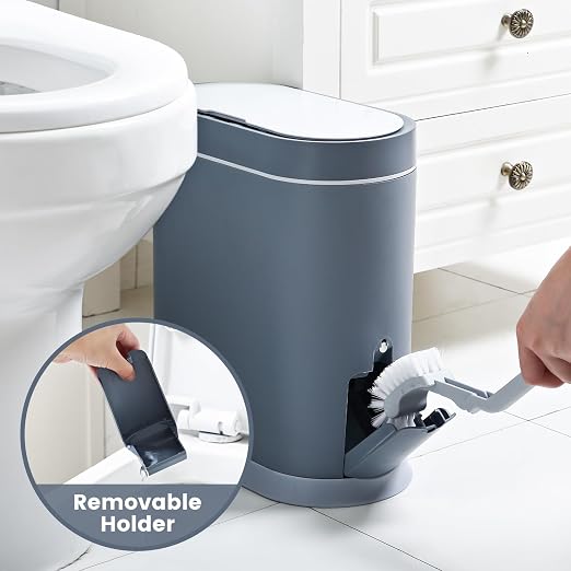 Bathroom Trash Can with Toilet Brush, 2.5 Gallon, Motion Sensor, Grey | Smart Garbage can with lid, Automatic Trash Bin, Waterproof Waste Bin, Bathroom Decor