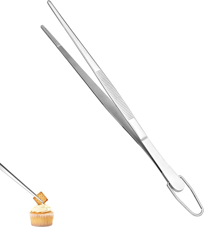 U-Taste Kitchen Cooking Tweezer, 18/8 Stainless Steel Tong, 8in/Pointed Tip | Food-Grade Metal Food Tong with Non-Slip Tips, Professional Chef Tweezers for Plating Serving Grilling Frying Cooking Baking