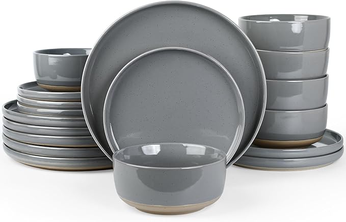Famiware Milkyway 18-Piece Stoneware Dinnerware Set, Dark Gray | Plates and Bowls for 6, Dishes Set for Everyday & Formal Use, Microwave & Dishwasher Safe, Chip & Scratch Resistant