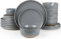 Famiware Milkyway 18-Piece Stoneware Dinnerware Set, Dark Gray | Plates and Bowls for 6, Dishes Set for Everyday & Formal Use, Microwave & Dishwasher Safe, Chip & Scratch Resistant