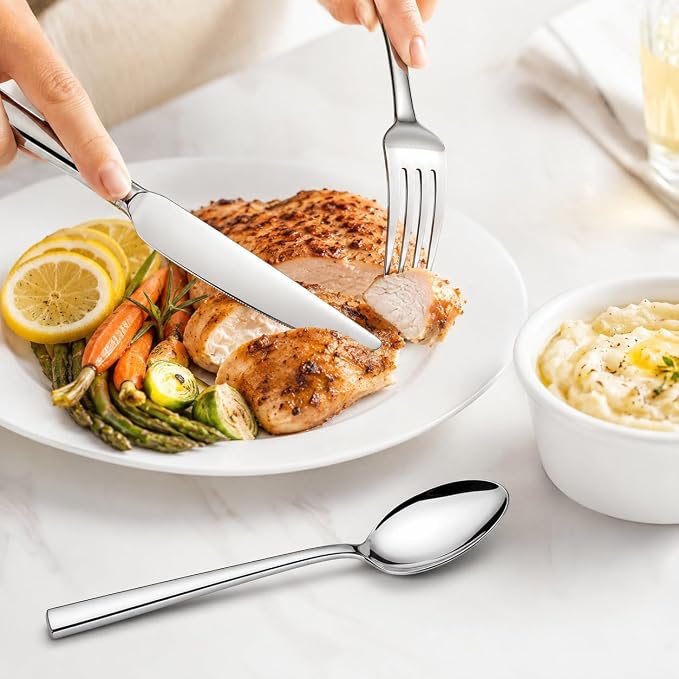 12-Piece Stainless Steel Silverware Set for 4, Mirror Polished Flatware Set Includes 4 Dinner Knives, 4 Dinner Forks & 4 Dinner Spoons, Dishwasher Safe Cutlery Set for Home Kitchen Restaurant