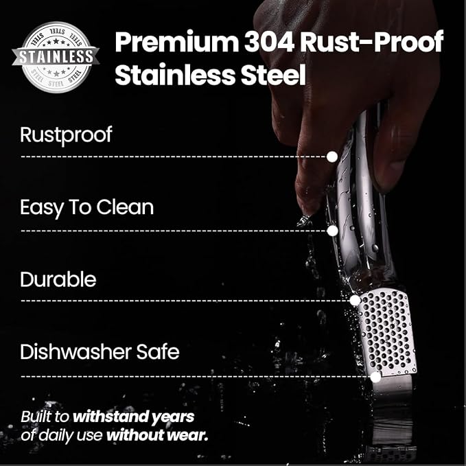 Gourmet Easy Lifetime Replace Garlic Press, No Need to Peel, Fine & Coarse | Detachable Design for Easy Cleaning, Ergonomic Handle for Effortless Press, Stainless Steel Rust-Resistant, Dishwasher Safe