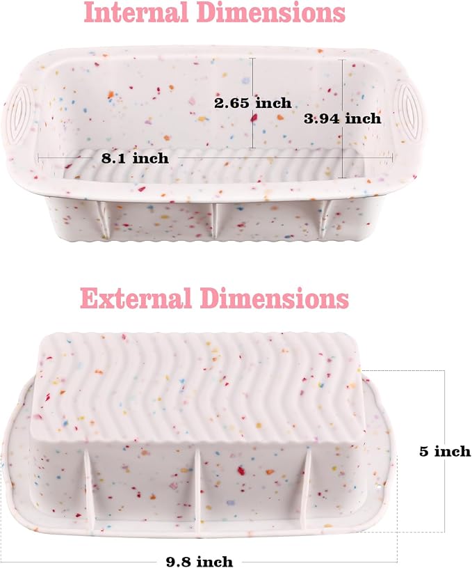 2 Pack Silicone Bread Loaf Molds, Nonstick Easy Release Rectangle Silicone Loaf Pan for Baking Cake, Meatloaf, Banana Bread, Brownies, and Quiche (Confetti)