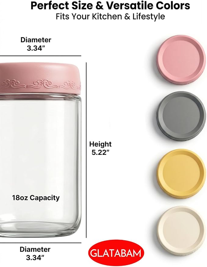 18 OZ 4Pack, Overnight Oats Jars with Lids, Glass Meal Prep Containers, Airtight Mason Jars for Breakfast, Yogurt Parfait, Salad & Smoothies, Leakproof and Reusable Food Storage Jars(4-2)