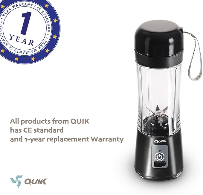 Portable Blender - Cordless 13oz. Personal Blender for Shakes and Smoothies, Licuadora, BPA Free, USB-C Rechargeable, Mini juicer for Travel, Leakproof, Juicer Cup, Ice Crush (Black)