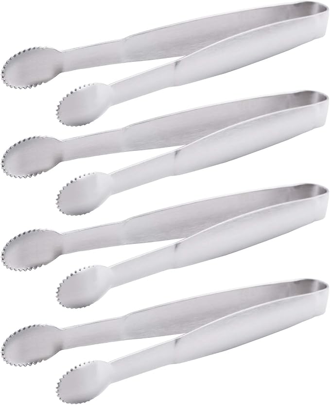 HINMAY 5" Mini Serving Tongs Tiny Stainless Steel Small Tongs, Set of 4 | Metal Tongs for Appetizers, Tea Party, Coffee Bar, Desserts