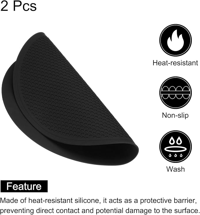 uxcell 2pcs Silicone Trivet Mats 7.9" Dia Round Non-Slip Silicone Pot Holders for Hot Pots and Pans, Heat Resistant Hot Pads for Kitchen Hot Dishes Table Countertops, Black