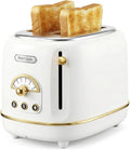 Hazel Quinn 2-Slice Retro Toaster 6 Browning Levels 3 Functions Pearl White | Defrost/Reheat/Cancel, Removable Crumb Tray for Easy to Clean, 1.5 Inches Extra Wide Slots, for Toast, Bagels Daily Breakfast