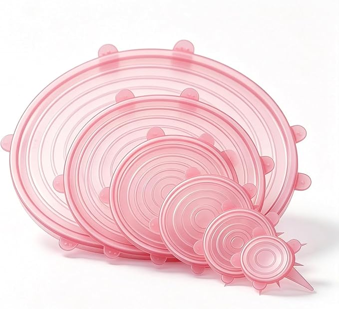6 pcs Silicone Stretch lids set(6 Sizes,pink) | Reusable Food Storage Covers,Flexible to Fit All Shape of Containers,Food Cover to Keep Food Fresh