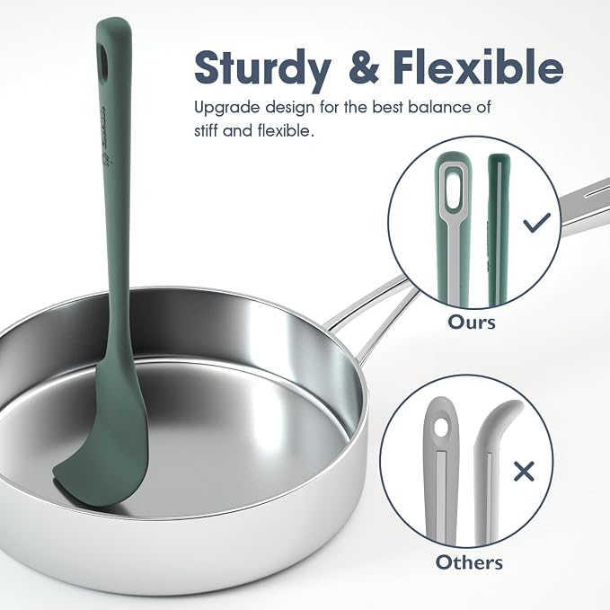 ChefAide 4 Pieces Silicone Spatula Set, Food Grade Rubber Spatula, Upgrade Strong Handle with Ergonomic Grip, Heat Resistant for Nonstick Cookware, Cooking