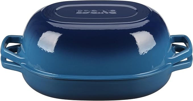 EDGING CASTING Enameled Cast Iron Oval Dutch Oven Pot with Lid, Dutch Oven for Sourdough Bread Baking, Bread Oven, Bread Dutch Oven, Oval Bread Pan, 7qt, Lake Blue