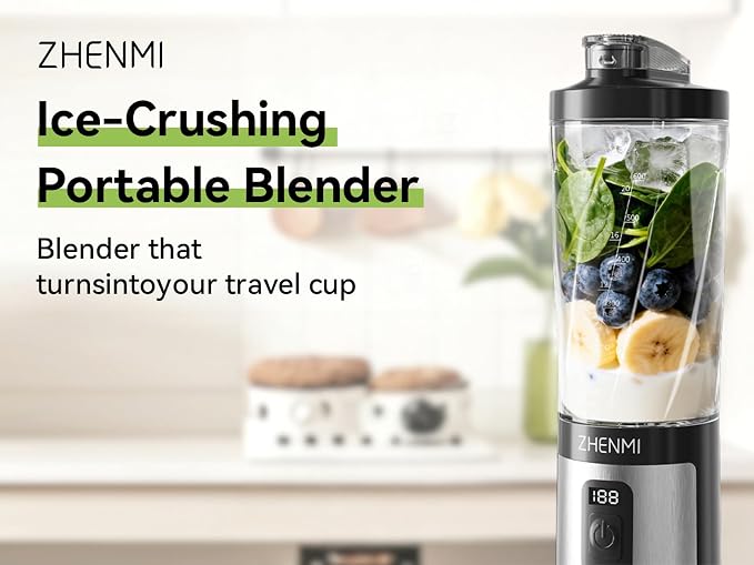 Portable Blender, Personal Blender for Smoothies & Shakes,Ice Crush, 3 Programs, USB-C Rechargeable, 20 oz removable Vessel, Dishwasher Safe, Leakproof, black