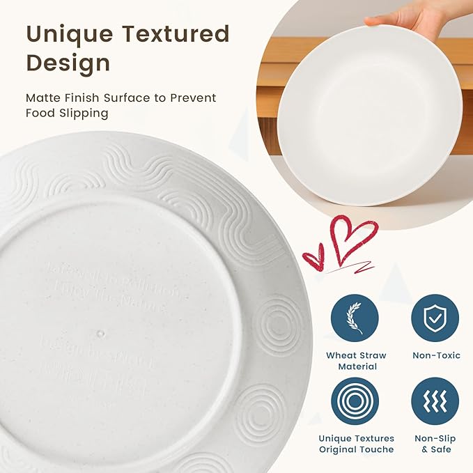 40- Pieces Wheat Straw Dinnerware Set, Service for 8, Lightweight Roud Plates and Bowls Set, Unbreakable Dishes Set- Dinner Plates, Bowls, Cups,Microwave and Dishwasher Safe(White)