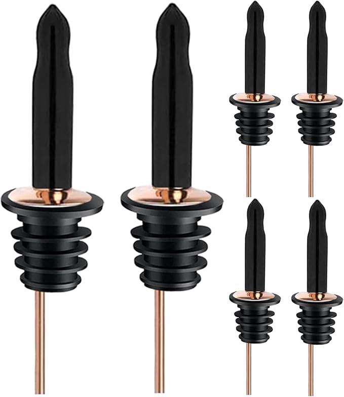 Pafusen 6 Pack Liquor Bottle Pourers, Liquor Pour Spout for Liquor Bottles, Stainless Steel Olive oil Dispenser Spout, Alcohol Pourer Dust Caps Long Covers, Rose Gold