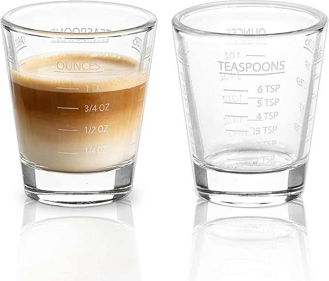 Shot Glasses Measuring cup Espresso Shot Glass Liquid Heavy Wine 2 Pack 26-Incremental Measurement 1oz, 6 Tsp, 2 Tbs, 30ml By BCnmviku (2pack-White)