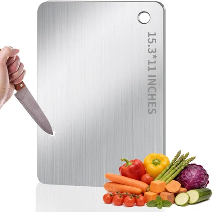 Titanium Cutting Board - 100% Pure Titanium Cutting Boards, Food-Grade, Non-Slip Surface, Dishwasher Safe, for Elegant Serving Tray for Kitchen, Charcuterie, Meat, Vegetables, Easy Clean, 15.3"x11"﻿