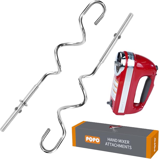 2 Pcs Hand Mixer Dough Hook Stainless Steel Attachments Compatible with kitchenAid Hand Mixer,Hand Mixer Replacement Attachments
