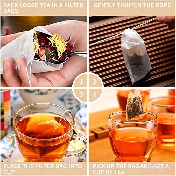 Tea Bags For Loose Leaf Tea 100PCSNon-Woven Fabric Tea Filter, Disposable empty Tea Bags Suitable For Coffee, Spices And Small Tea Bags For Brewing (White, 3.2inch x 4.0inch)